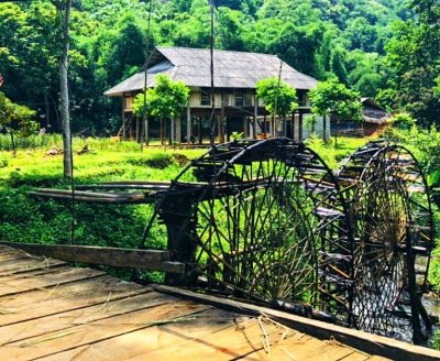 Traditional bamboo water wheels used for irrigation in Pu Luong