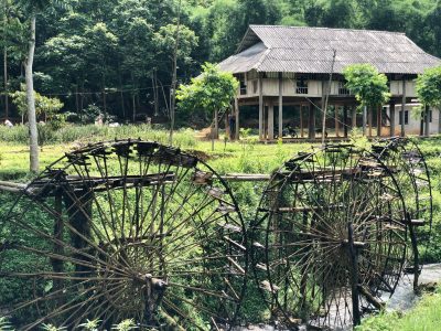 Traditional bamboo water wheels in Pu Luong