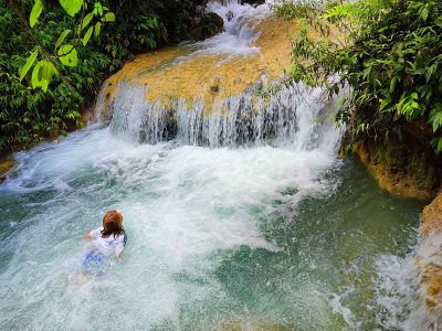 Hiking trail along a stream in Pu Luong Nature Reserve