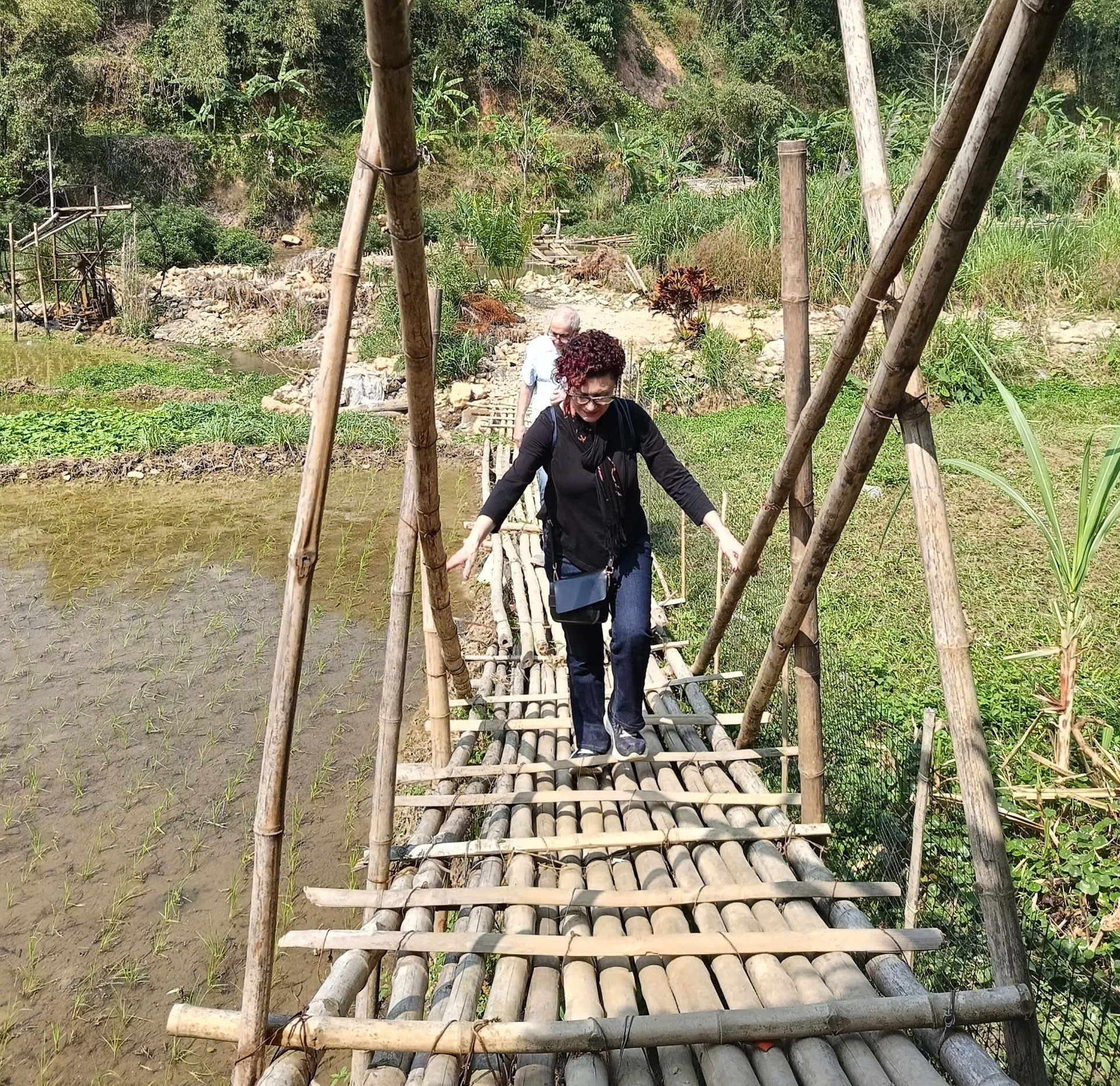 Bamboo bridge and village trail in Pu Luong