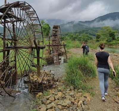 Traditional bamboo water wheels in a Thai village in Pu Luong