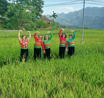 Mai Chau valley rice fields and stilt houses of Thai ethnic villages in northern Vietnam