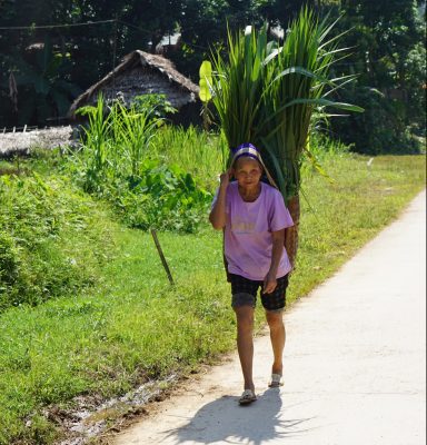 trekking through local Thai village Pu Luong