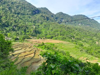 Mountain valleys and rice terraces landscape in Pu Luong Nature Reserve Vietnam