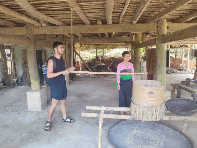 Traditional Thai stilt houses in a mountain village in Pu Luong Nature Reserve