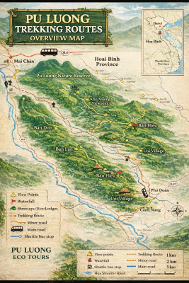 overview of Pu Luong trekking routes and villages for different trekking packages