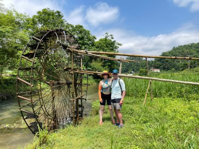 Traditional bamboo water wheels in Pu Luong Vietnam