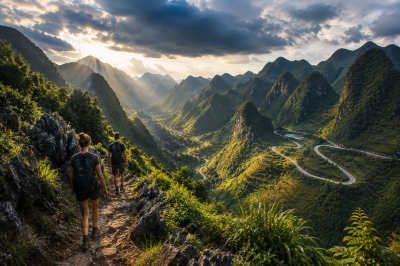 Adventure hiking in Ha Giang Vietnam mountains