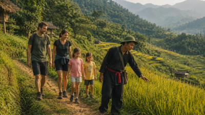 Local guide leading family trekking tour in Pu Luong