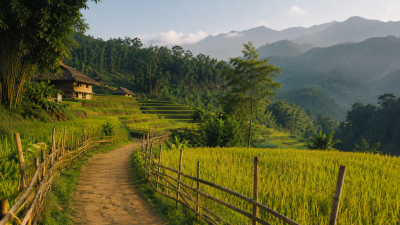 Peaceful trekking trail through rice terraces in Pu Luong Vietnam