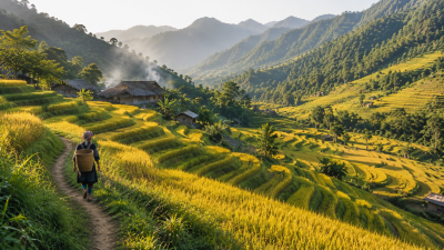 Golden rice terraces during harvest season in Pu Luong Vietnam