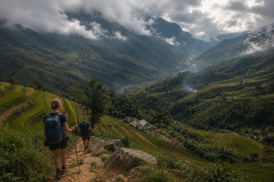 Mountain trekking and rice terraces in Sapa Vietnam
