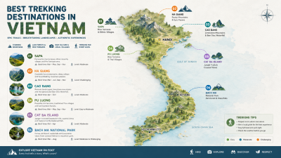 Map of the best trekking destinations in Vietnam